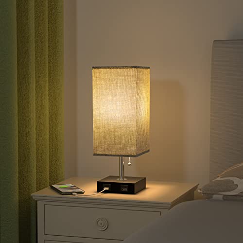 Bedside Table Lamps w/ Dual USB Charging Ports,(Pack of 2)