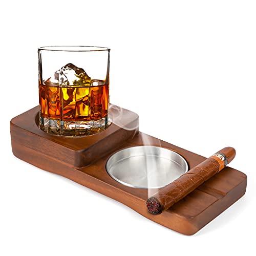 Wooden Cigar Ashtray Coaster/Whiskey Glass Tray & Cigar Holder