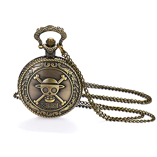 Antique Bronze Anime Skull One Piece Pocket Watch/Necklace for Fathers Day Gift