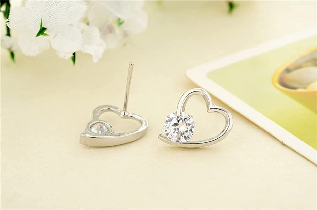 Shiny Fashion Crystal Rhinestone Love Heart Shape Pendent Necklace Stud Earrings