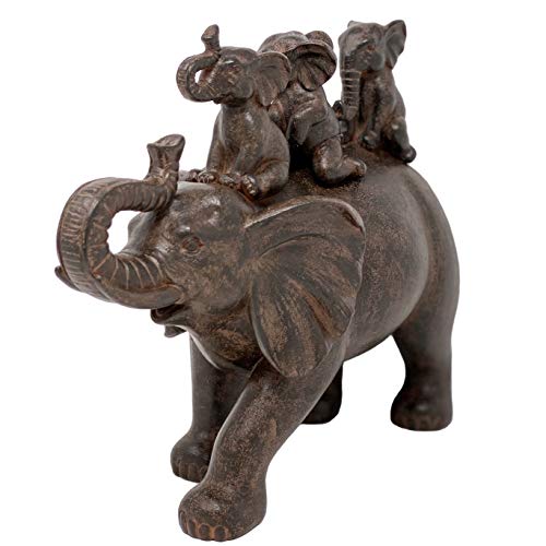 8" H 3 Baby Elephants Riding an Elephant Resin Statue Figurine Home Decoration