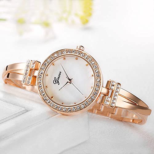 Elegant Rose Gold/Silver Watch & 3 Bracelets Set for Women