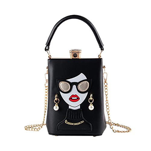 Novelty Lady Face Shoulder Bags Funky PU Leather Top Handle Satchel Handbags Clutch Purse for Women