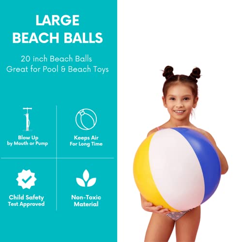 3 Pack 20" Large Inflatable Beach Balls for Kids & Adults