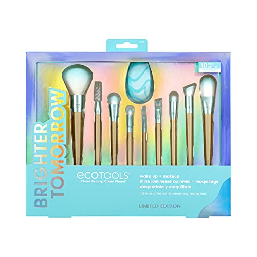 Wake Up & Makeup Brush & Sponge Set, 10 Piece Holiday Gift Set