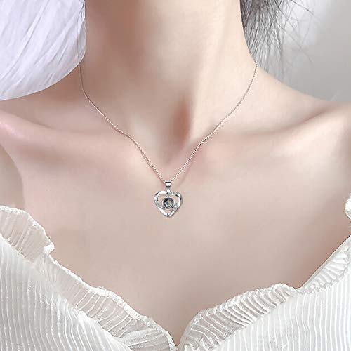 Valentines Day Gifts Preserved Real Rose w/ Heart Love You 925 Sterling Silver Necklace