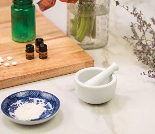 Mortar and Pestle Spice Herb Grinder Pill Crusher Set, Fine-Quality Porcelain