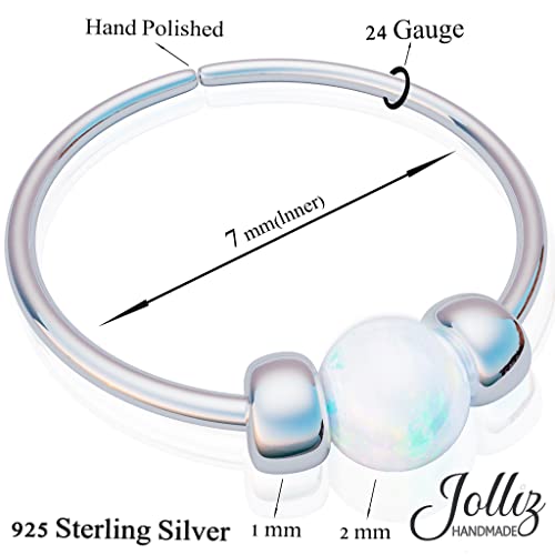 Tiny White Opal Nose Ring – Thin 24 Gauge 7mm nose piercing hoop - 925 sterling silver Nose Hoop