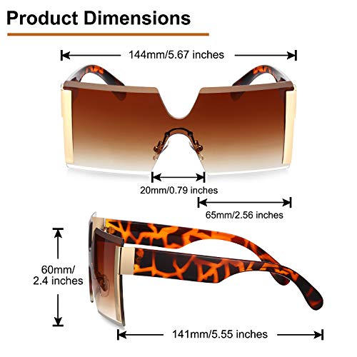 3 Pieces Oversized Square Sunglasses for Women Trendy Fashion Rimless Frame Glasses Transparent Eyewear