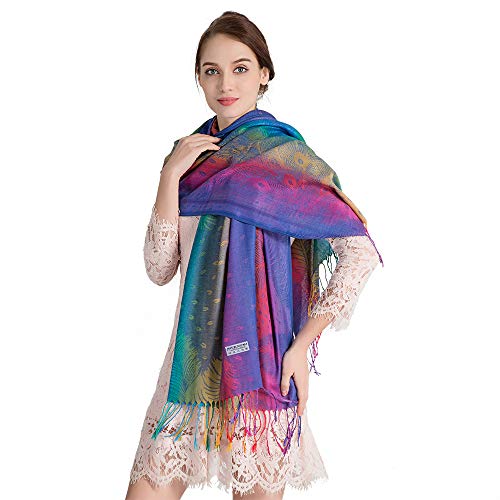 Colorful flowers Jacquard cotton pashmina Women Wrap Shawl tassels Scarves