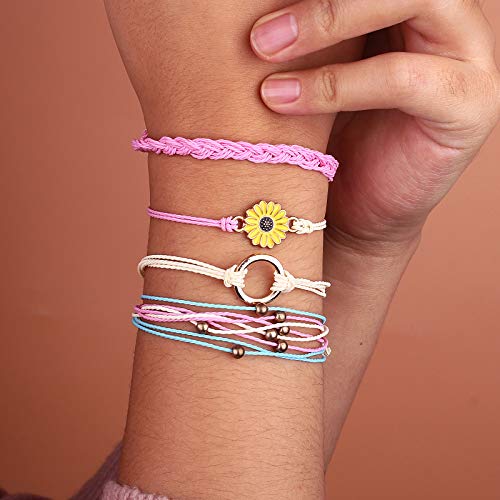 Sunflower String Bracelet Handmade Braided Rope Charms Boho Surfer Bracelet