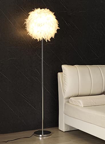 Elegant White Feather Standing Lamp with On/Off Switch in Line