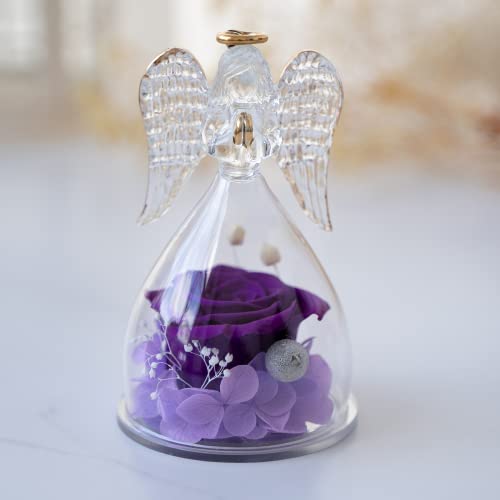 Preserved Real Rose Glass Angel Figurine Gifts for Mothers Day