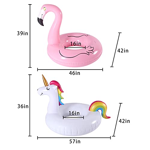 2 Pack 42'' Inflatable Pool Beach Floats Flamingo Unicorn Swim Tube Rings