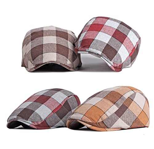 Men Adjustable Colorful Striped Plaid Ivy Newsboy Cabbie Gatsby Cotton Caps