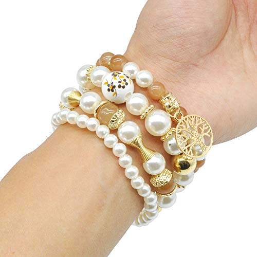 Pearl Charm Bracelet Set for Women