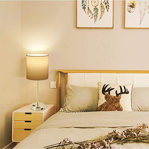 Bedside Table Lamps for Bedroom Set of 2 w/ USB Charging Port & AC Outlet  2 Blubs Included