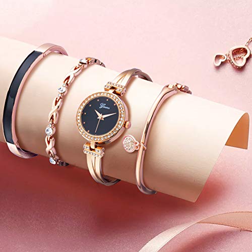 Elegant Rose Gold/Silver Watch & 3 Bracelets Set for Women