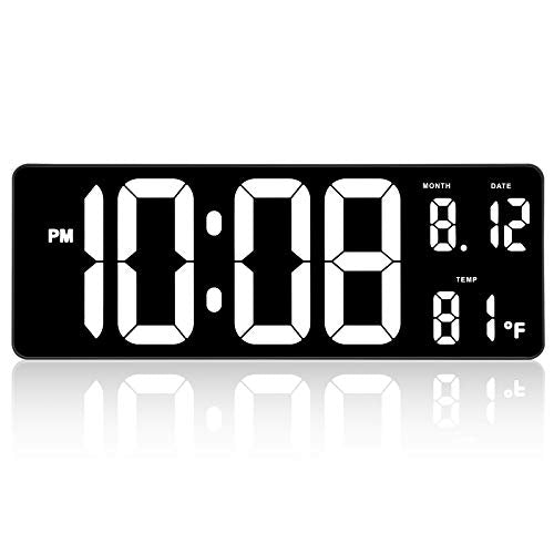 14.5" Large Digital Wall Clock w/ Jumbo LED Number Display, Auto DST, Date, Indoor Temperature