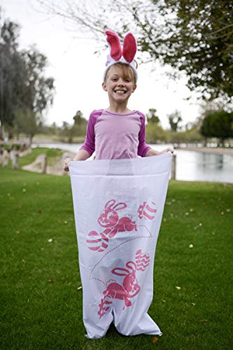 6 Easter Potato Sack Race Jumping Bags 40 x 24 w/ Bunny Ears Headbands for Party Supplies