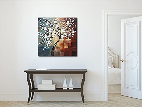 Modern Abstract White Flowers Oil Paintings on Canvas Wall Art 100% Hand Painted