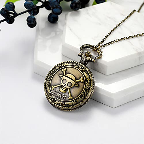 Antique Bronze Anime Skull One Piece Pocket Watch/Necklace for Fathers Day Gift