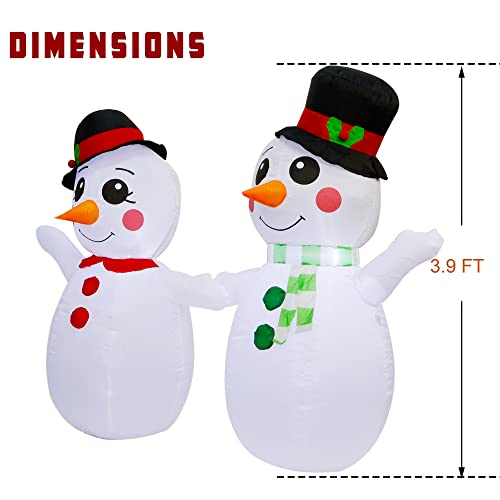 3.9 FT Inflatable Lighted Christmas Snowman Couple Wearing Hats