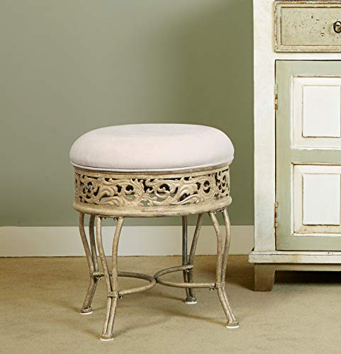 Upholstered Backless Vanity Stool, Antique Beige