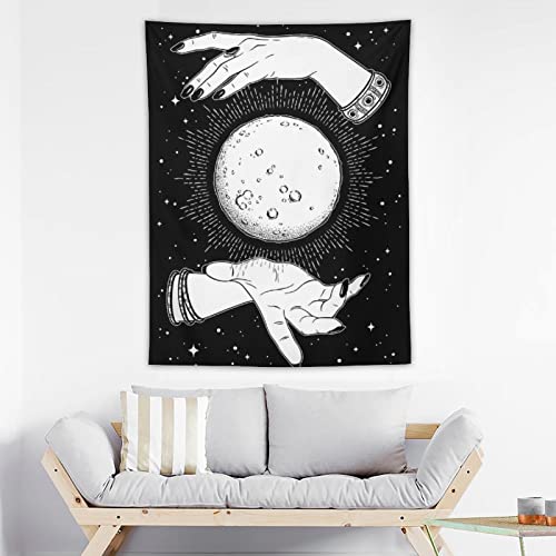 Witch Moon in Hands Tapestry Wall Hanging Decor Tarot Background for Bedroom Living Room Dorm