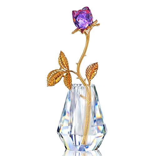 2 Crystal Glass Flowers Collectible Figurine for Home Decoration