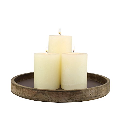 Rustic Natural Wood & Metal Candle Holder Tray