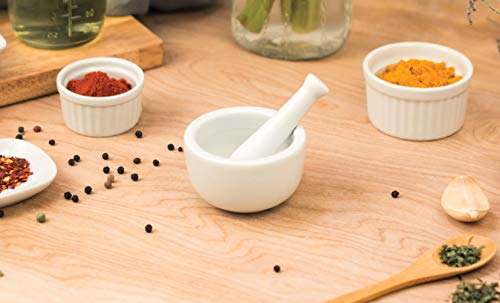 Mortar and Pestle Spice Herb Grinder Pill Crusher Set, Fine-Quality Porcelain