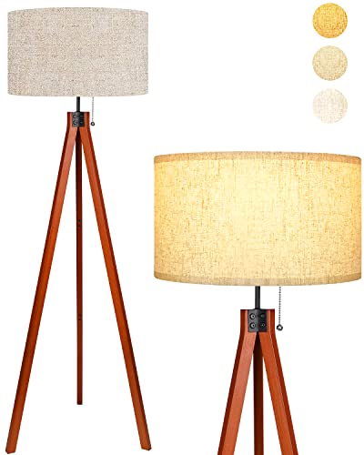 Tripod Wood Floor Lamp, w/  3 Color Temperature, (Bulb Included)