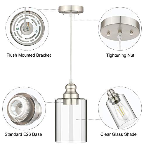 Adjustable Hanging Light Fixtures, Clear Glass Shade Ceiling Lamp 3-Pack