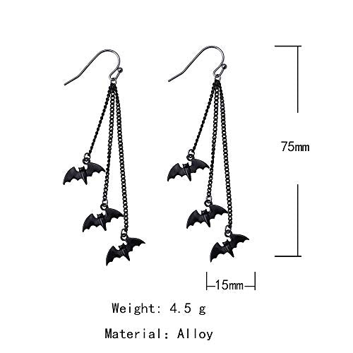 Halloween Black Bat Vampire Dangle Earrings Necklace Set Long Dangle Hook Earrings Halloween Costumes Scary