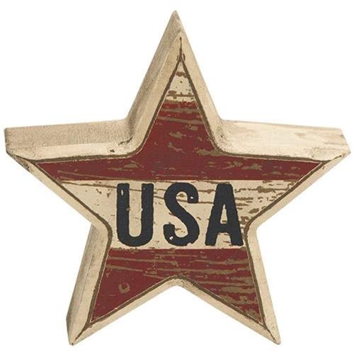 Set of 3 -Wooden Distressed Patriotic Star Sitter Blocks Tabletop Decor