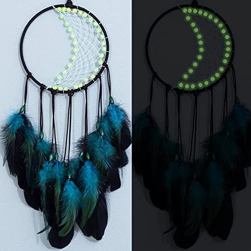 Blue Dream Catchers Handmade, Boho Traditional Circular Net for Wall Hanging Decor,