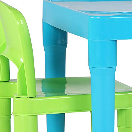 Aqua Table & Green/Yellow Kids Lightweight Plastic Table & 2 Chairs Set