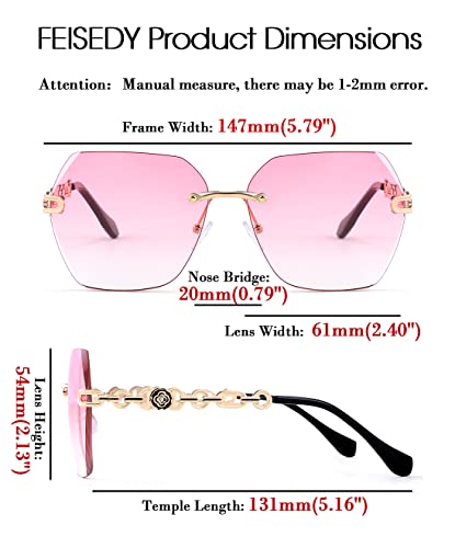 Classic Rimless Sunglasses for Women Metal Frame Diamond Cutting Lens