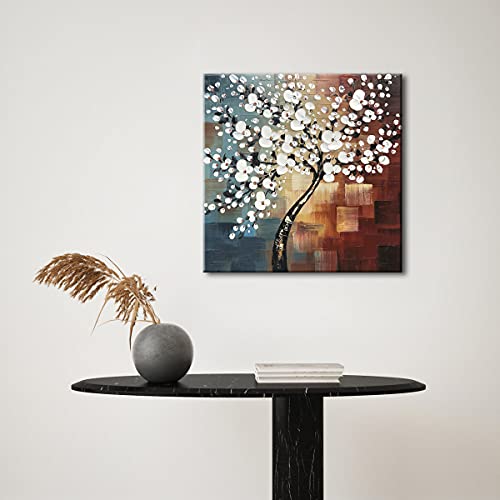 Modern Abstract White Flowers Oil Paintings on Canvas Wall Art 100% Hand Painted