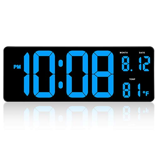 14.5" Large Digital Wall Clock w/ Jumbo LED Number Display, Auto DST, Date, Indoor Temperature