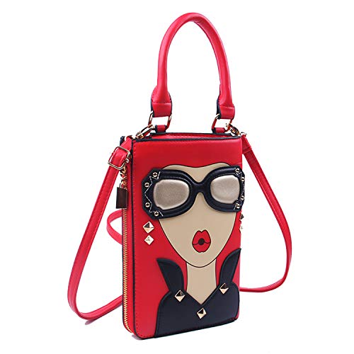 Novelty Lady Face Shoulder Bags Funky PU Leather Top Handle Satchel Handbags Clutch Purse for Women