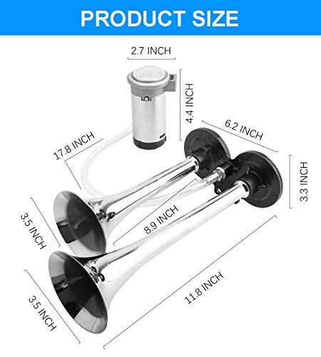 150DB Super Loud Train Horns Kit w/ 120 PSI Air Compressor for Truck, Car & Boats