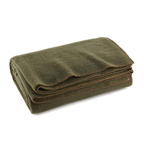 Olive Drab Green Warm Wool Fire Retardant Blanket, 66" x 90" (80% Wool)-US Military Style