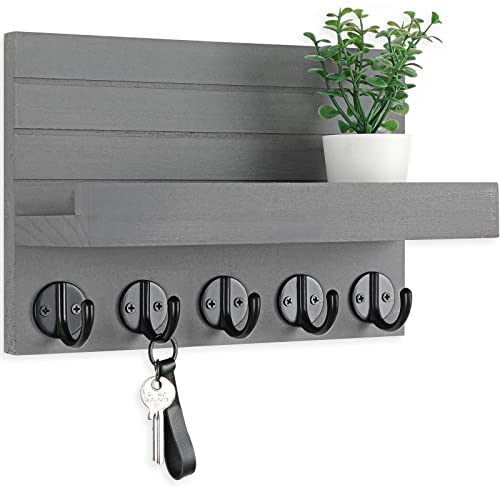 Key Holder for Wall, Decorative Key and Mail Holder with Shelf Has Large Key Hooks for Bags, Coats, Umbrella