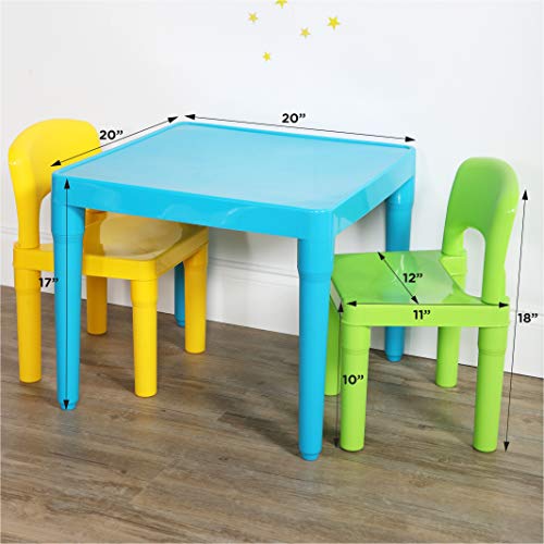 Aqua Table & Green/Yellow Kids Lightweight Plastic Table & 2 Chairs Set