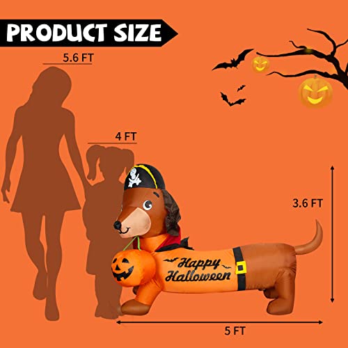 5 FT Halloween Inflatable Outdoor Dog w/ a Pumpkin Decoration