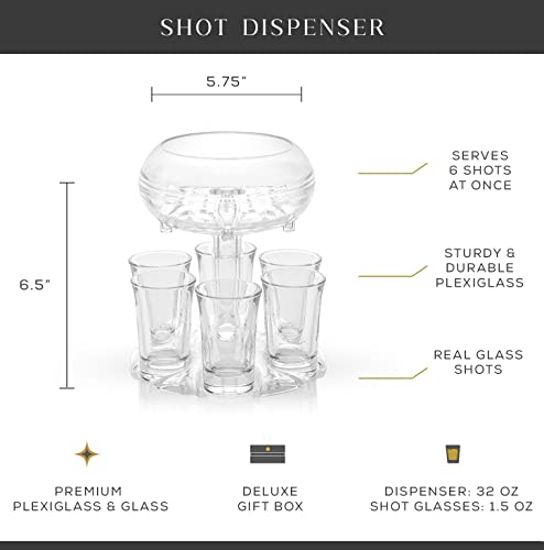 6 Shot Glass Dispenser & Shot Glasses Set, 32oz Liquor Dispenser