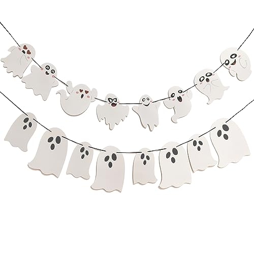 2 Pack White Halloween Hanging Ghost Banner Garland for Haunted House