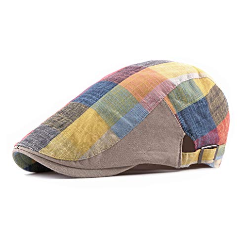 Men Adjustable Colorful Striped Plaid Ivy Newsboy Cabbie Gatsby Cotton Caps